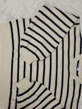 HYFVE Cream and Black Striped Knit Pullover